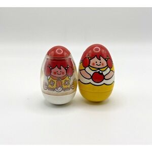 Vintage Hasbro Weeble Wobble 1974 Yellow Western & 1973 Yellow Apple Girl